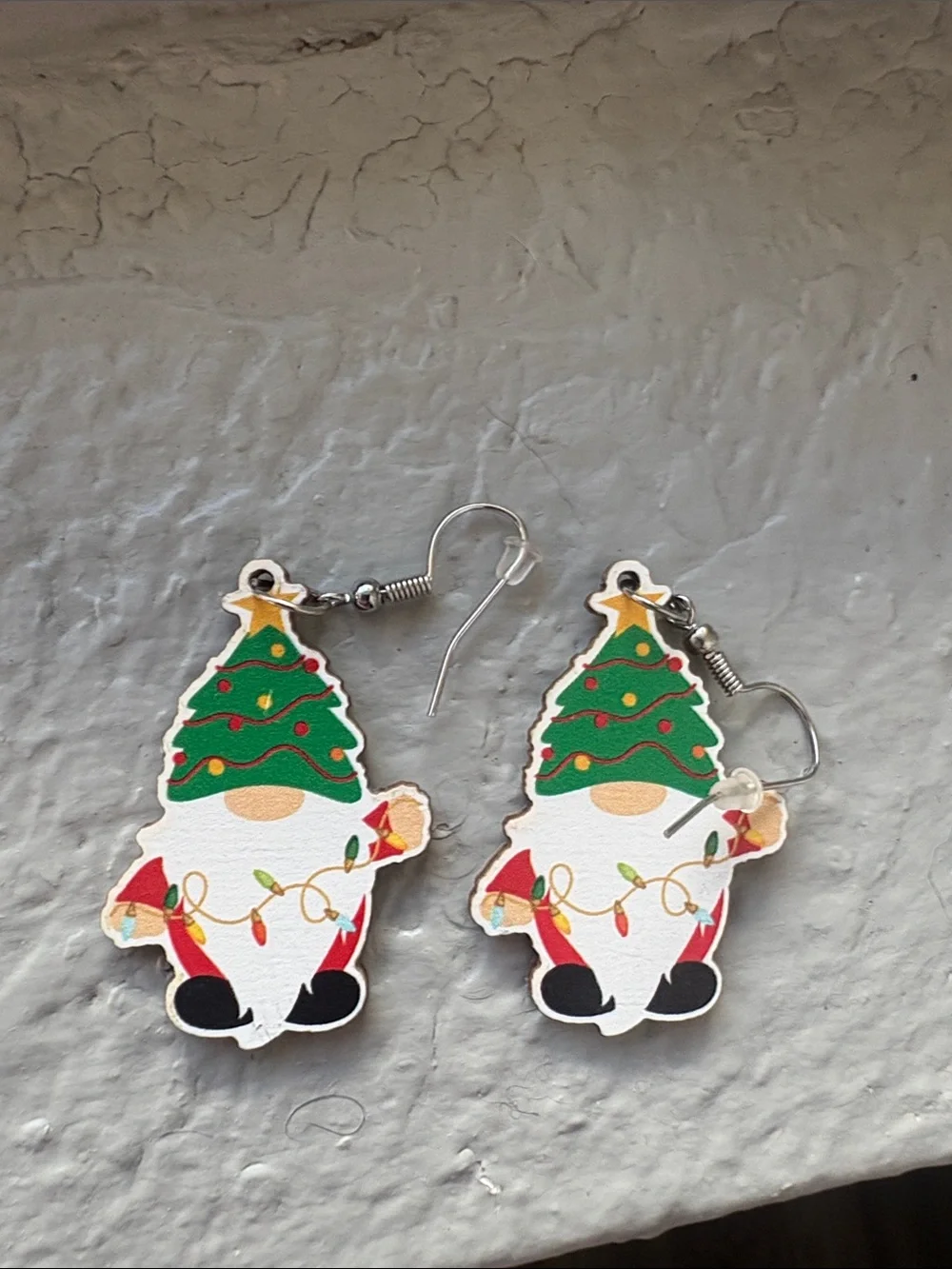 Festive Green Christmas Tree Gnome Earrings